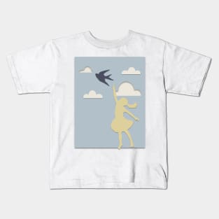 Paper cutout girl reaching for bird Kids T-Shirt